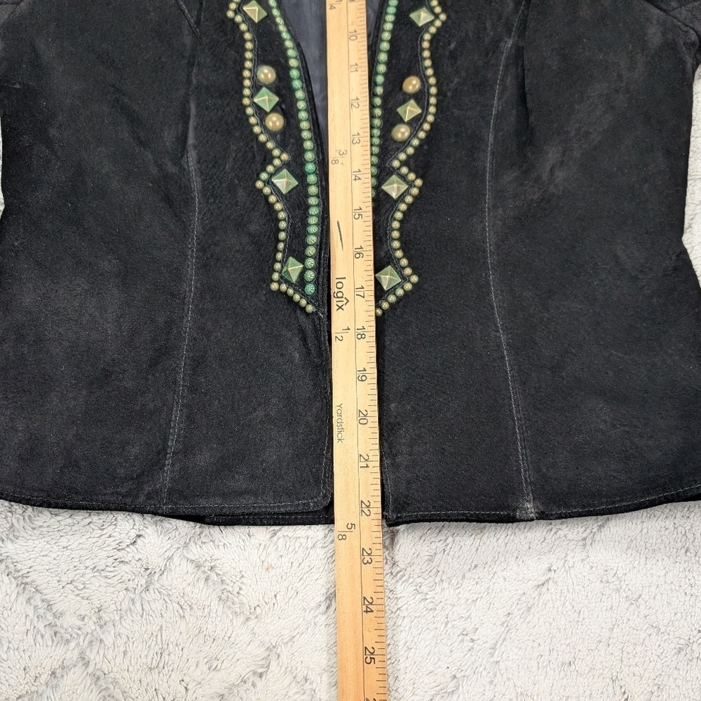 Double D Ranch Jacket Womens S Black Leather Suede Bronze Studded Patina Western - Picture 6 of 10